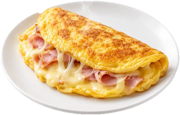 Tortilla francesa rellena de jamón y queso fundido